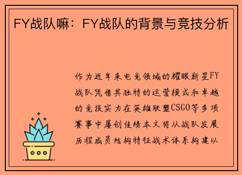 FY战队嘛：FY战队的背景与竞技分析
